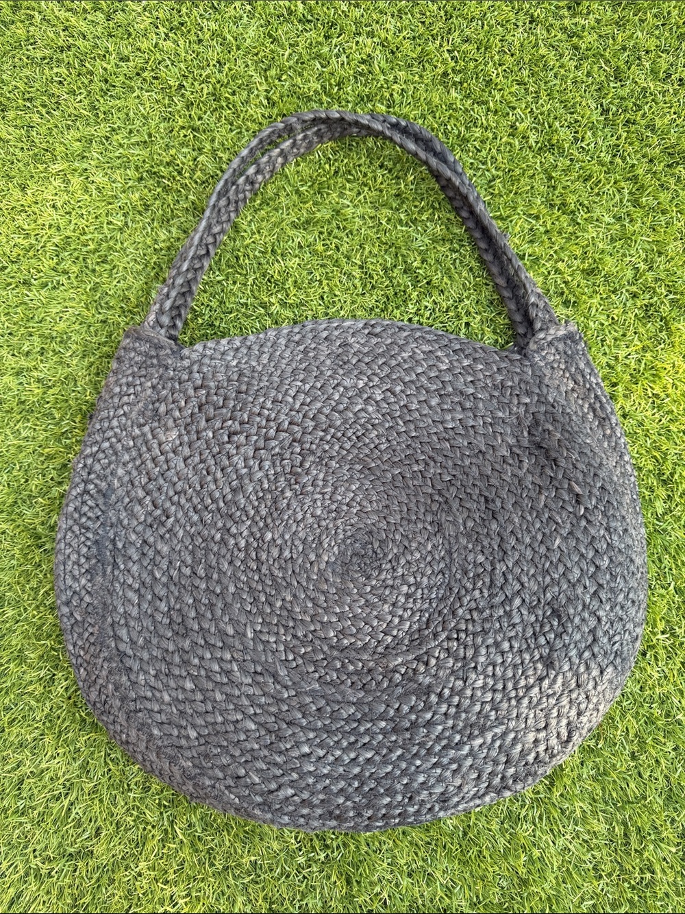 Woven Round Tote Bag in Charcoal Gray